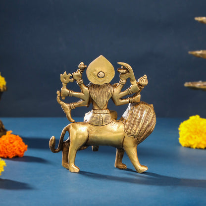 Brass Durga Idol Sitting On Loin (5.5 Inch)