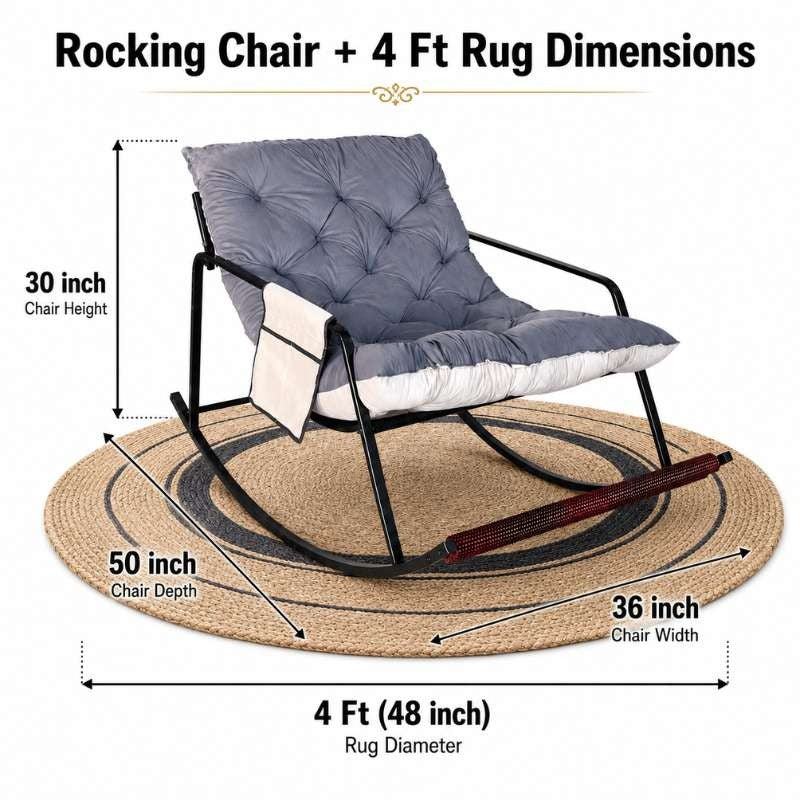 Comfy Rocking Chair with Foot Massager & 4 Ft Jute Rug — Complete Relaxation Corner Set