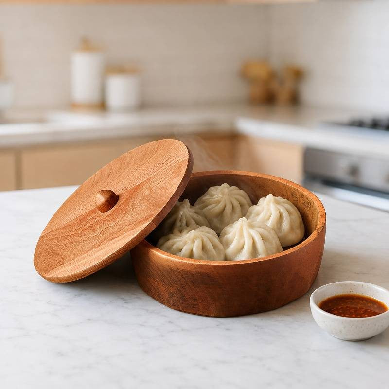 Classic Solid Wood Roti & Momos Box