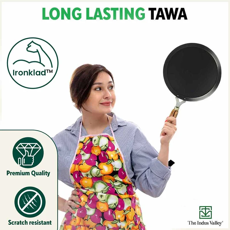 100% Pure Sheet Iron Tawa, Wooden Handle, Seasoned, Toxin-free, Induction, 26cm, 1kg