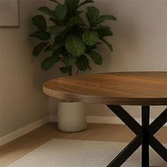 Modern Acacia Solid Wood Round Dining Table with Metal Legs (4-Seater)