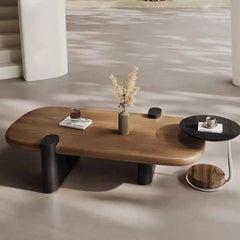 Acacia Wood Coffee Table with Modern Rounded Design | Minimalist Center Table | Natural Wood Finish | Living Room Table | Compact & Stylish | 40 x 20 x 18 Inches