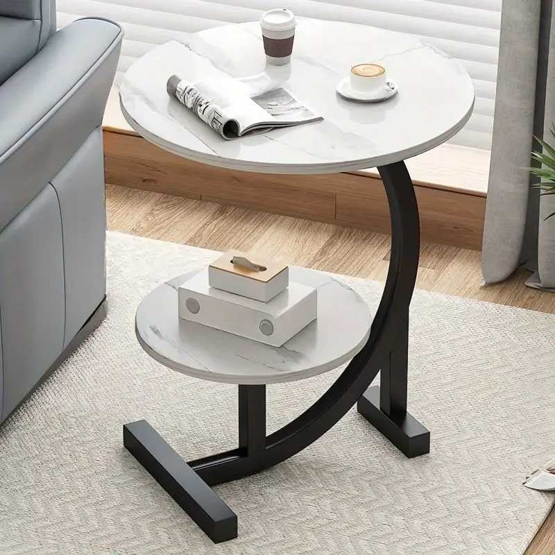 Round Marble Top Side Table for Living Room