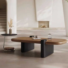 Acacia Wood Coffee Table with Modern Rounded Design | Minimalist Center Table | Natural Wood Finish | Living Room Table | Compact & Stylish | 40 x 20 x 18 Inches