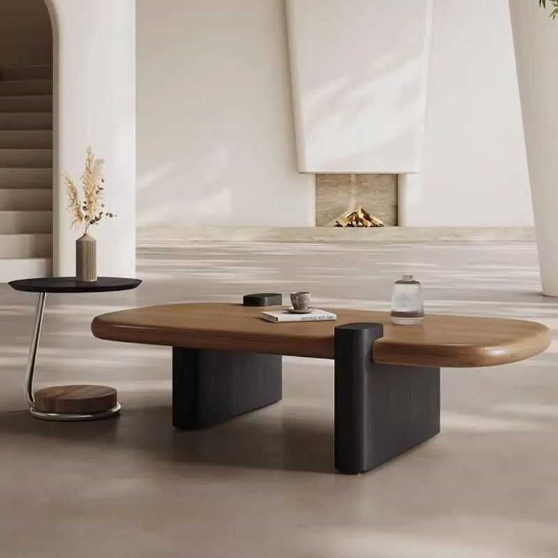 Acacia Wood Coffee Table with Modern Rounded Design | Minimalist Center Table | Natural Wood Finish | Living Room Table | Compact & Stylish | 40 x 20 x 18 Inches