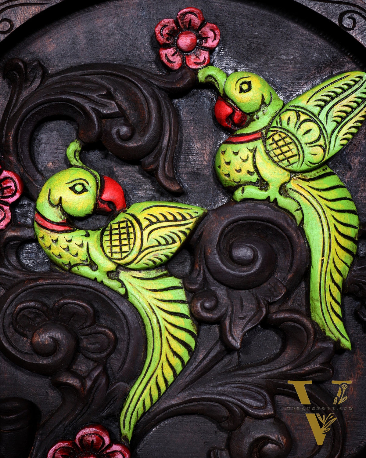 Round Wooden Parrots Wall Hanging – Handcrafted Decorative Wall Art