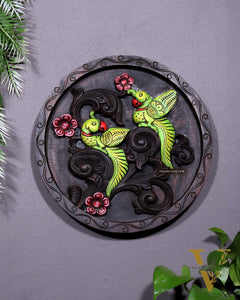 Round Wooden Parrots Wall Hanging – Handcrafted Decorative Wall Art