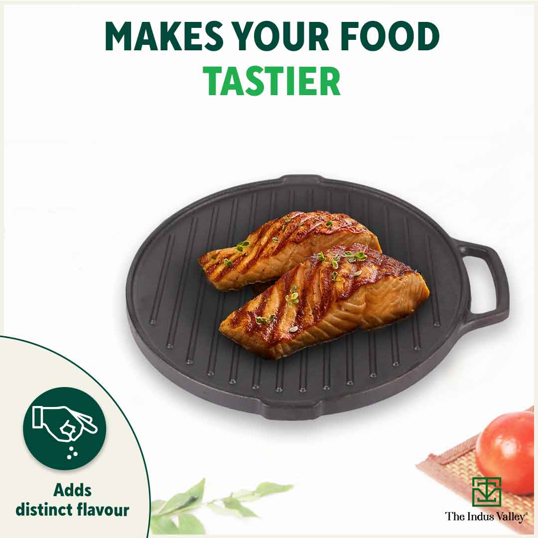 CASTrong Cast Iron 2-in-1 Griddle (Grill Pan + Tawa), Pre-seasoned, 100% Pure, Toxin-free, Induction, Round, 26cm, 2.1 Kg