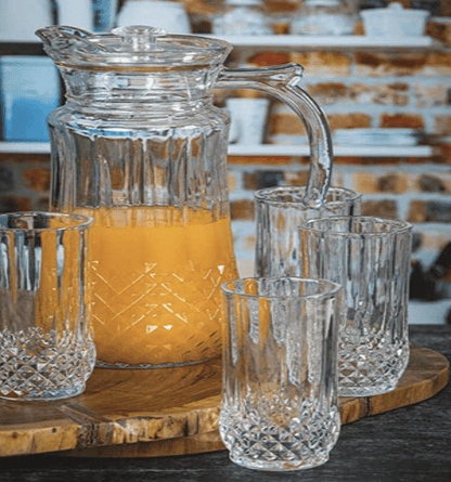 Roxx Glass Longchamp Drink Water and Juice Glasses Set of 6 Pieces 260ml & 1 Piece Jug 1500ml