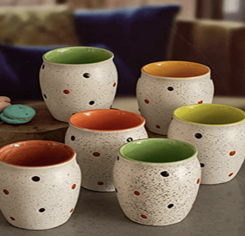 Roxx Stoneware Coffee Dotty Kulhar Set of 6 Pieces, 180 ML, ROXX-3458