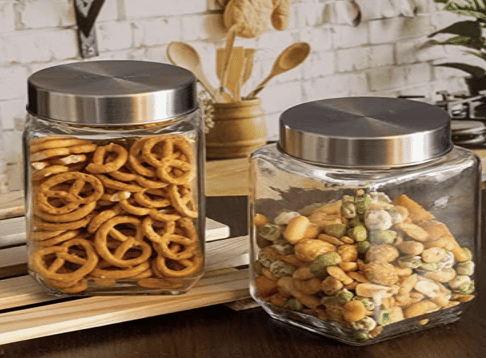Roxx Glass Trigo Storage Jar With Lid Set of 2 Pieces 700ml-1