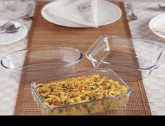 ROXX Microwave and Oven safe 3 pcs set Glass Oval 0.7L, Square 1.0L and Rectangular 0.9L Borosilicate Glass backware Dishes-1