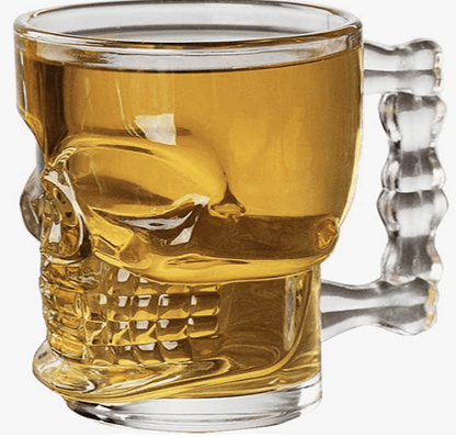 Skull Glass Beer Mug with Handle, Heavy Base Funny Beer Stein Cup Clear Drinking Glasses for Whisky, Wine, Juice, Bar, Halloween Decorations Gifts 510ML 1PCS