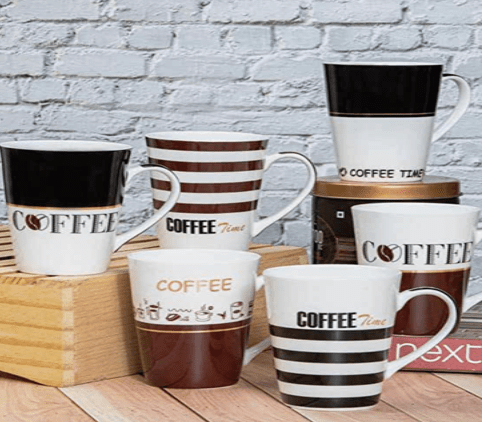 Roxx Bone China Large Coffee Riso Mug Set of 6pcs 300ml