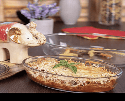 ROXX बोरोसिलिकेट ओवल डिश दो साइज़ में (2 पीस का सेट) 