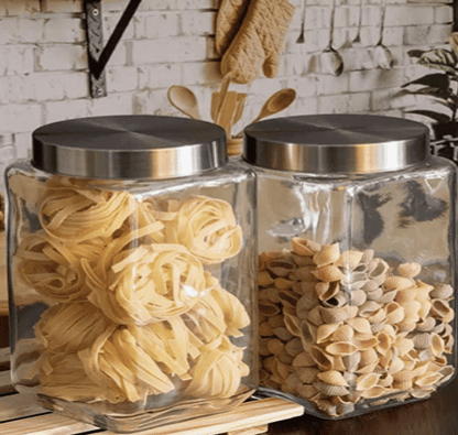 Roxx Glass Trigo Storage Jar With Lid Set of 2 Pieces 2250ml