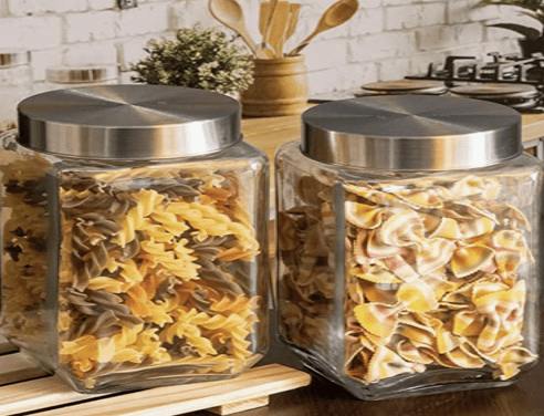 Roxx Glass Trigo Storage Jar With Lid Set of 2 Pieces 1800ml-1