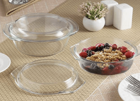 ROXX Oven And Microwave Safe Serving Bowl With Glass Flat Lid Trasparent 0.7L + 1.0L Pack of 2 Cook and Serve Casserole Set  (700 ml, 1000 ml)-1