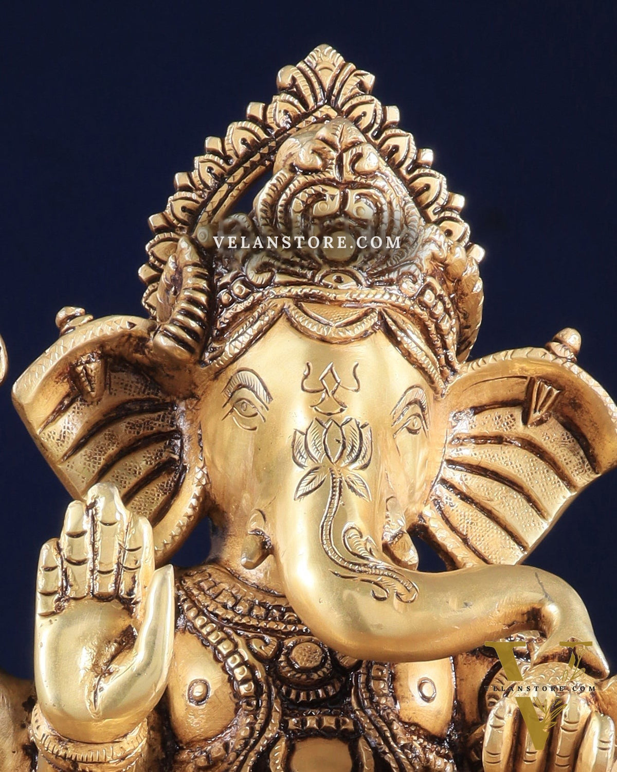 Royal Brass Lord Ganesha on Elephant Heads Aasan – 12.5" x 10" x 9" | Majestic Sculpture