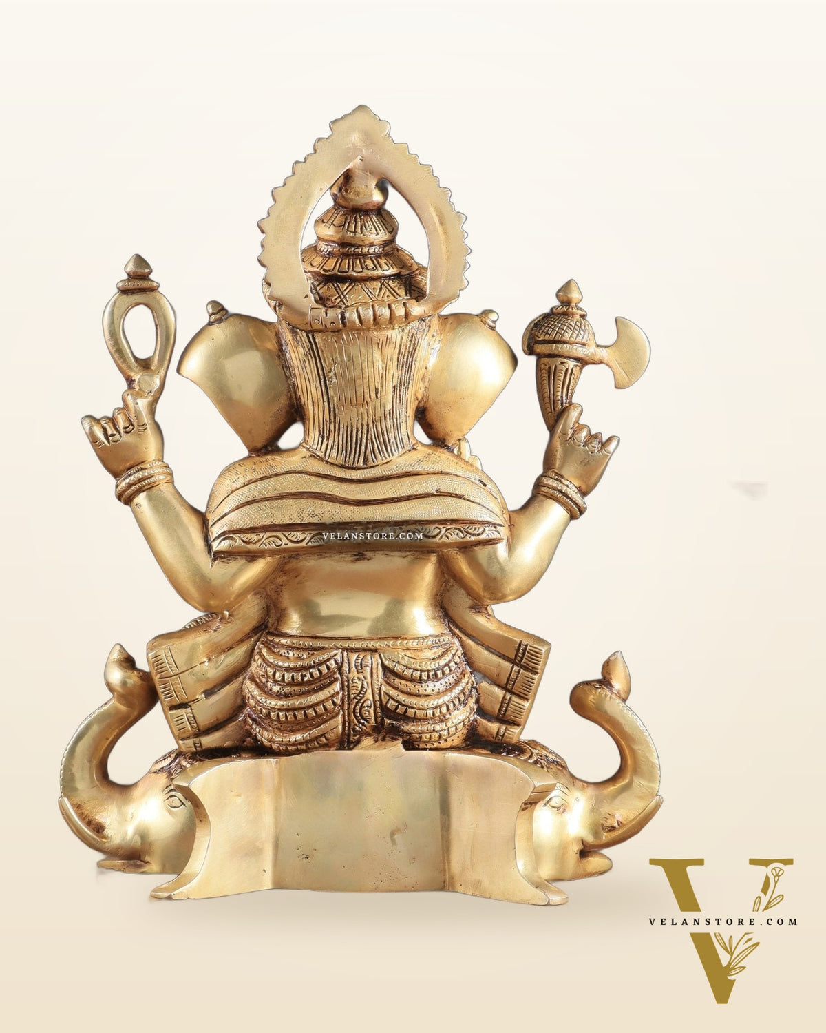 Royal Brass Lord Ganesha on Elephant Heads Aasan – 12.5" x 10" x 9" | Majestic Sculpture