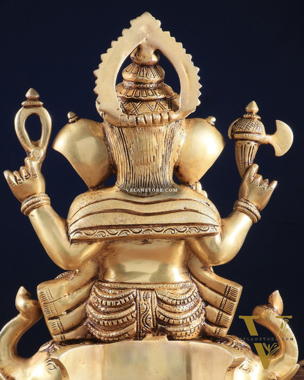 Royal Brass Lord Ganesha on Elephant Heads Aasan – 12.5" x 10" x 9" | Majestic Sculpture