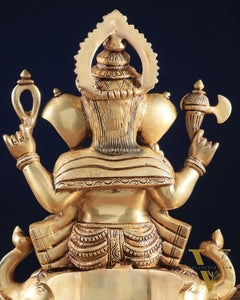 Royal Brass Lord Ganesha on Elephant Heads Aasan – 12.5" x 10" x 9" | Majestic Sculpture