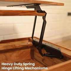 Modern Lift-Top Center Table with Hidden Storage & Side Shelves – Rustic Finish
