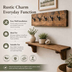 Farmhouse Wall Key Organizer with Wooden Display Shelf, Rustic Entryway Key Holder