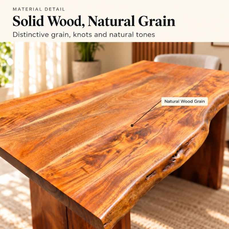 Handmade Live Edge Dining Table, Rustic Solid Wood Dining Table, Handcrafted 5 Ft x 3 Ft Natural Wood Table with Solid Wood Legs, Custom Size Dining Table
