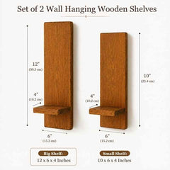 Rustic Wall Hanging Wooden Shelves (Set of 2), Solid Wood Plant Display Shelves