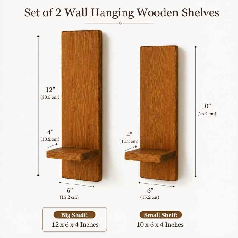 Rustic Wall Hanging Wooden Shelves (Set of 2), Solid Wood Plant Display Shelves
