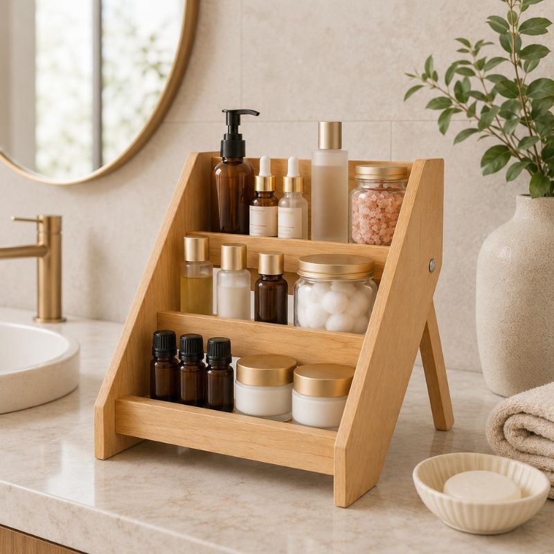 Wooden 3-Tier Spice Jar Storage Rack Organizer for Kitchen Counter
