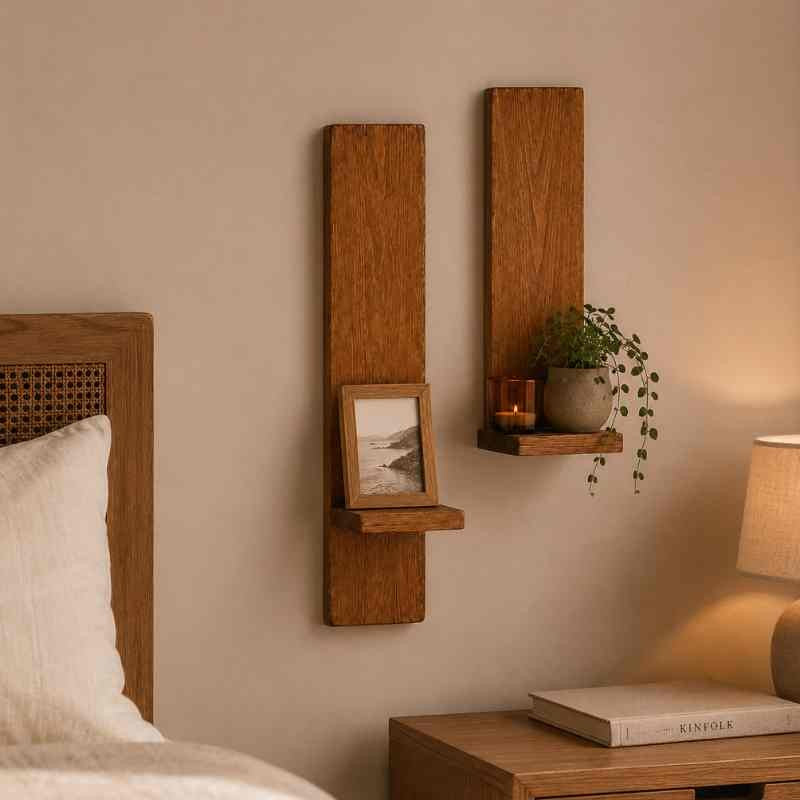 Rustic Wall Hanging Wooden Shelves (Set of 2), Solid Wood Plant Display Shelves
