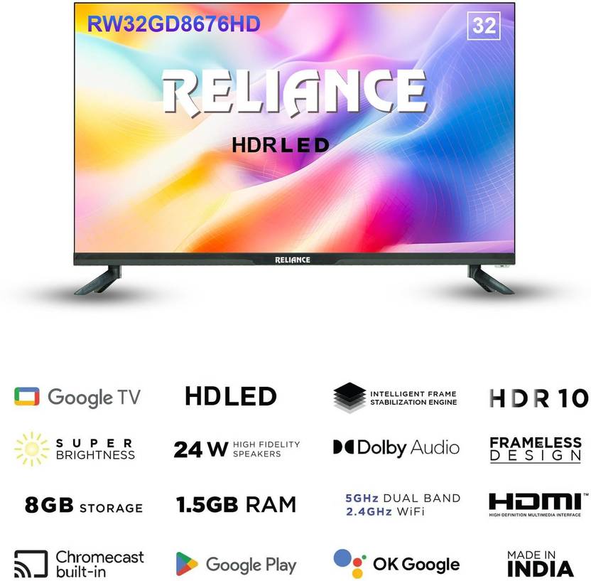 Reliance 80 cm (32 inch) HD Ready LED Smart Google TV with Next Generation Google Smart Led Tv Platform with OTT Apps like Jio Cinema, Netflix, Prime (RW32GD8676HD)-2