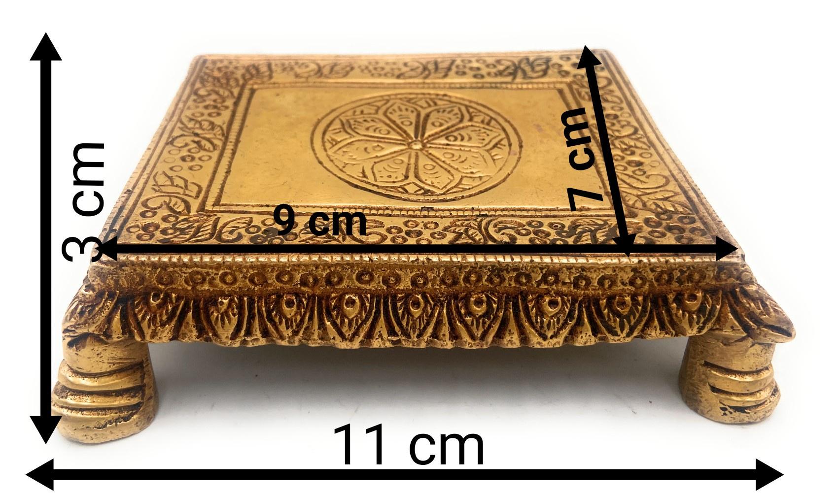 Handmade Brass Pooja Chowki, Traditional Peetha Singhasan Base for Idols & Kalash, Decorative Aasan for Mandir, Home & Temple Use, Gold, 1 Inch, 1 Piece