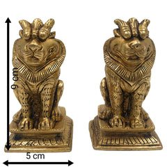 Handcrafted Brass Lion Yali Prabhaval Idol, Peetal/Pittal Temple & Pooja Showpiece, Home Décor, Photo & Mirror Frame, Vastu Lucky Lion Statue,Gold, 3.5 Inch, 1 Piece