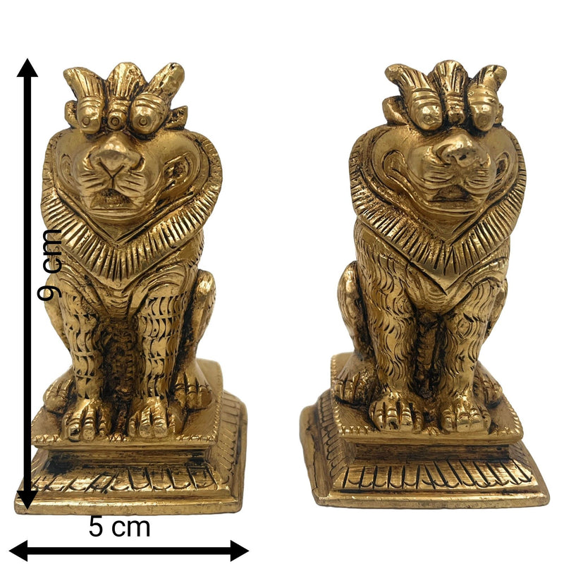 Handcrafted Brass Lion Yali Prabhaval Idol, Peetal/Pittal Temple & Pooja Showpiece, Home Décor, Photo & Mirror Frame, Vastu Lucky Lion Statue,Gold, 3.5 Inch, 1 Piece
