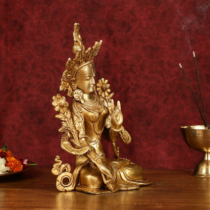 Sacred 11-Inch Pure Brass White Tara Devi Statue - Handcrafted Sculpture
