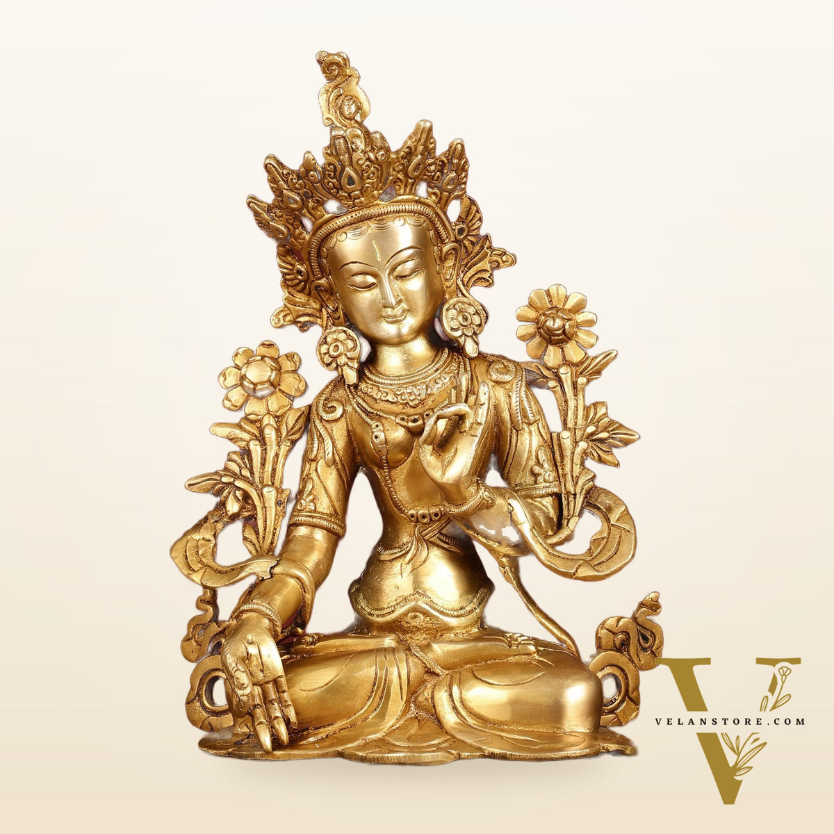 Sacred 11-Inch Pure Brass White Tara Devi Statue - Handcrafted Sculpture