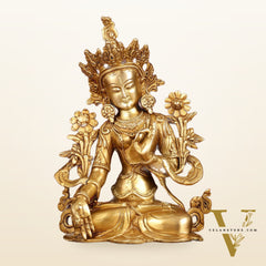 Sacred 11-Inch Pure Brass White Tara Devi Statue - Handcrafted Sculpture