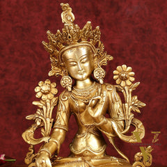 Sacred 11-Inch Pure Brass White Tara Devi Statue - Handcrafted Sculpture