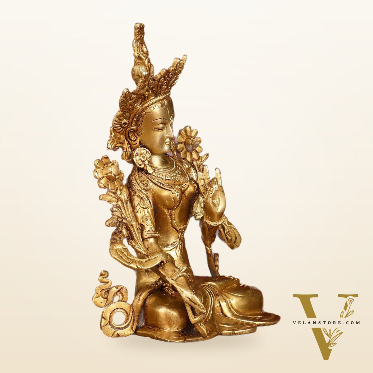 Sacred 11-Inch Pure Brass White Tara Devi Statue - Handcrafted Sculpture