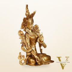 Sacred 11-Inch Pure Brass White Tara Devi Statue - Handcrafted Sculpture