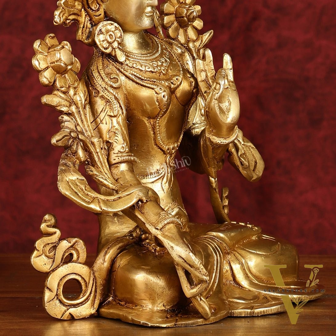 Sacred 11-Inch Pure Brass White Tara Devi Statue - Handcrafted Sculpture