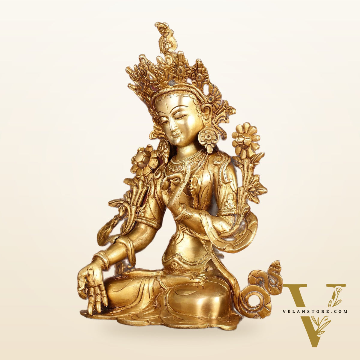 Sacred 11-Inch Pure Brass White Tara Devi Statue - Handcrafted Sculpture