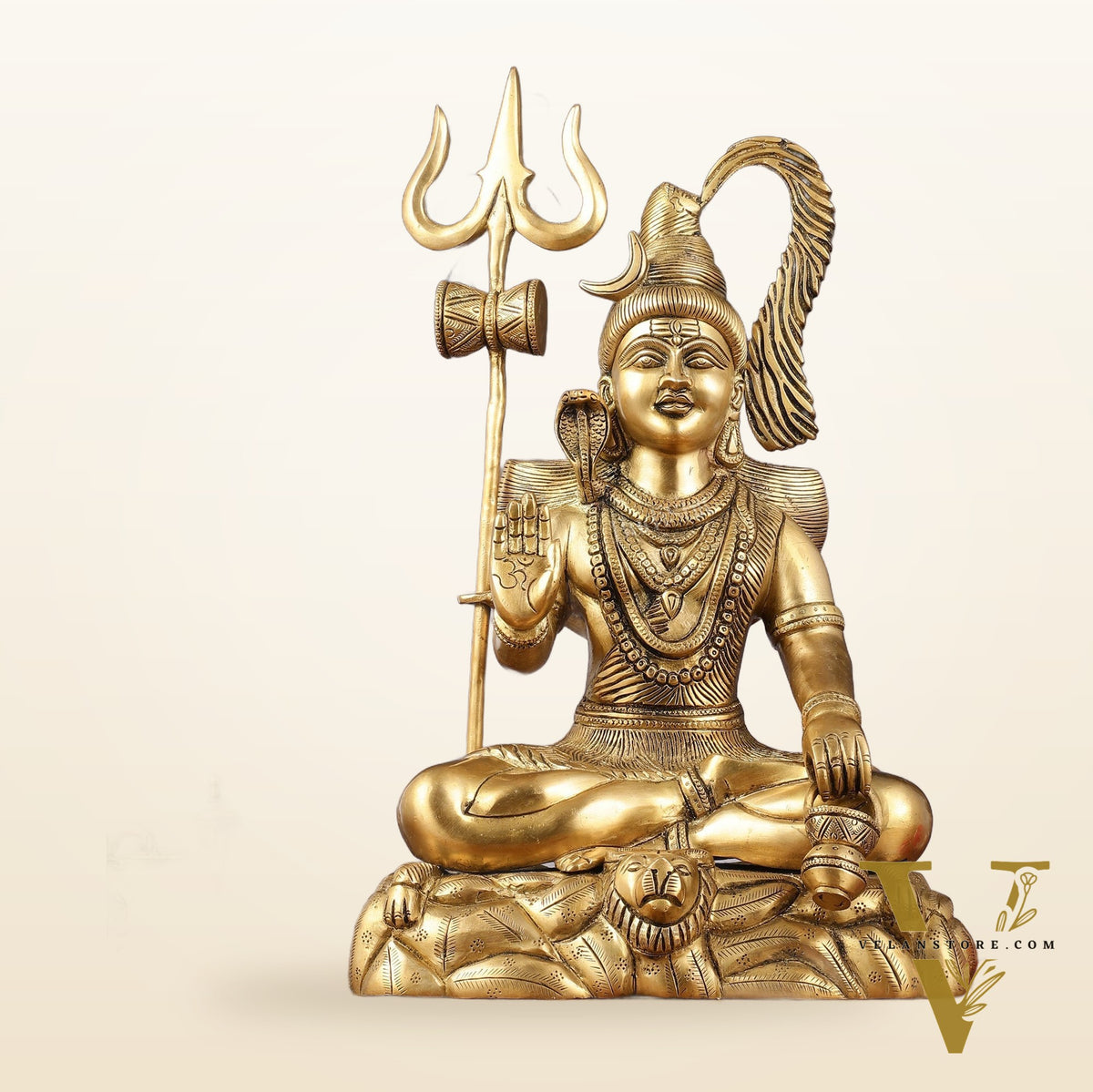 Sacred 15.5-Inch Brass Lord Shiva Statue in Blessing Posture
