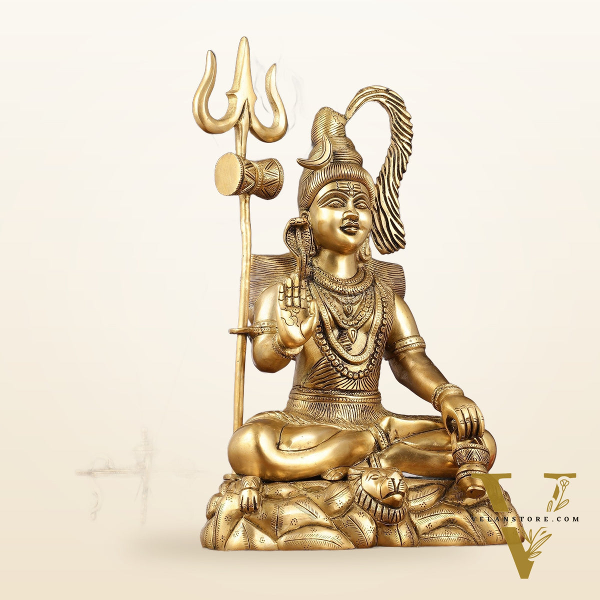 Sacred 15.5-Inch Brass Lord Shiva Statue in Blessing Posture