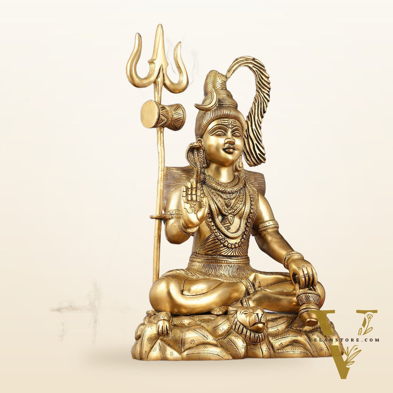 Sacred 15.5-Inch Brass Lord Shiva Statue in Blessing Posture
