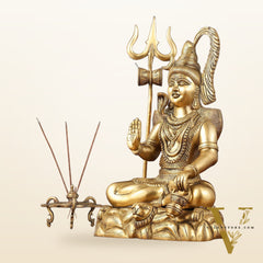 Sacred 15.5-Inch Brass Lord Shiva Statue in Blessing Posture