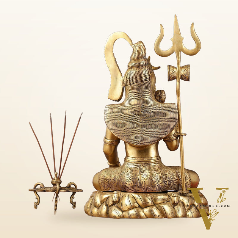 Sacred 15.5-Inch Brass Lord Shiva Statue in Blessing Posture